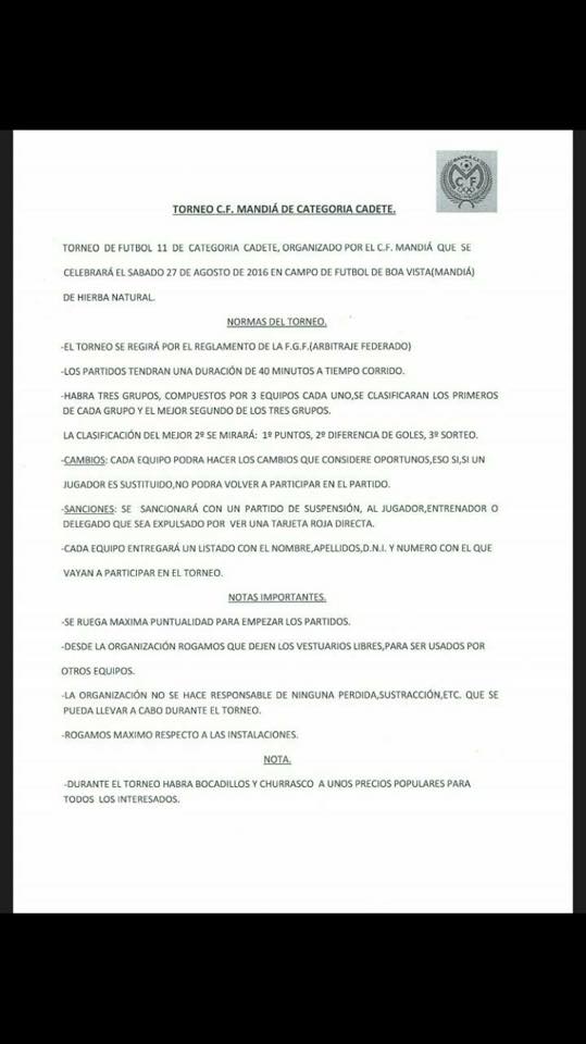 Normas Torneo Mandia 2016